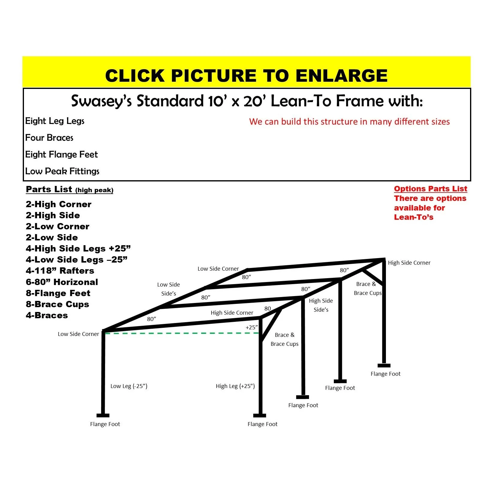 10 X 20 X 1-3/8" LEAN-TO FRAME, INCLUDES EVERYTHING EXCEPT PIPE