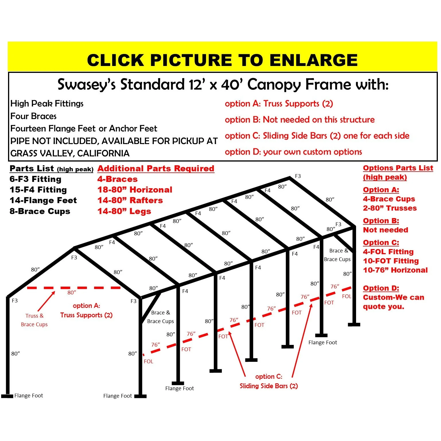 12 X 40 X 1-3/8" CANOPY FRAME PARTS, INCLUDES EVERYTHING EXCEPT PIPE