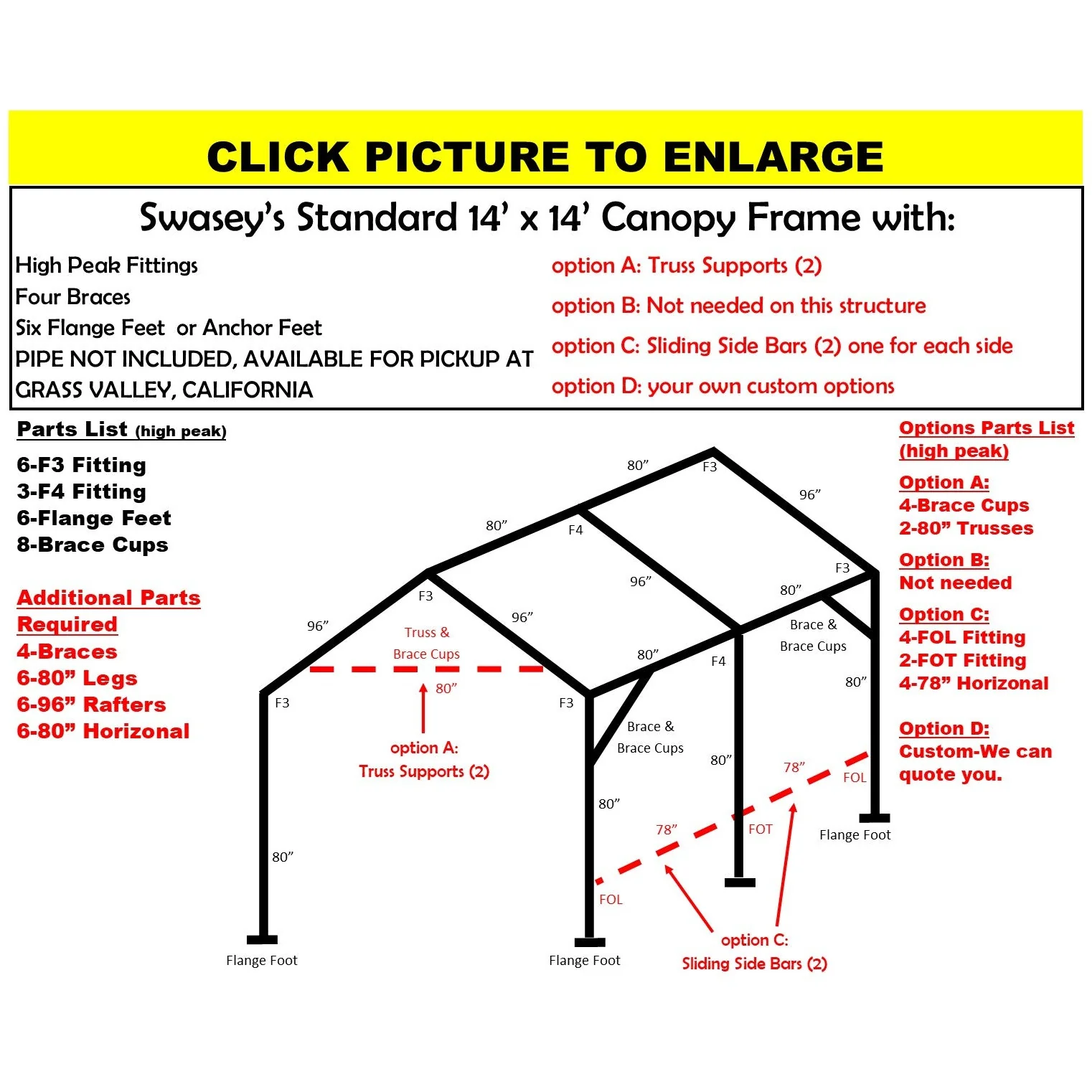14 X 14 X 1-3/8" CANOPY FRAME PARTS, INCLUDES EVERYTHING EXCEPT PIPE