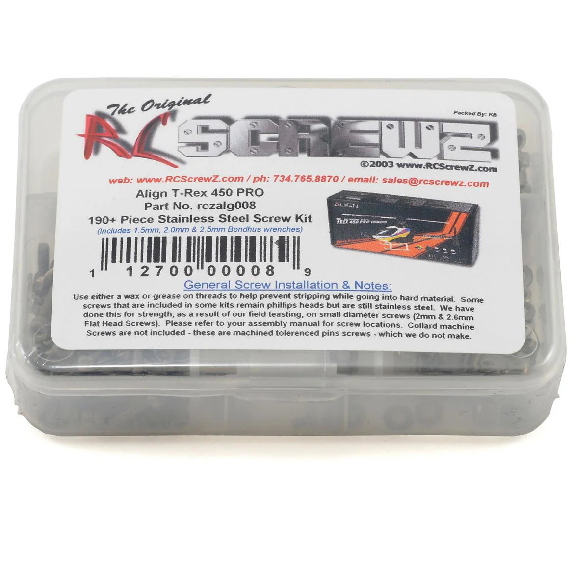 RC Screwz Align T-Rex 450 Pro Stainless Steel Screw Kit