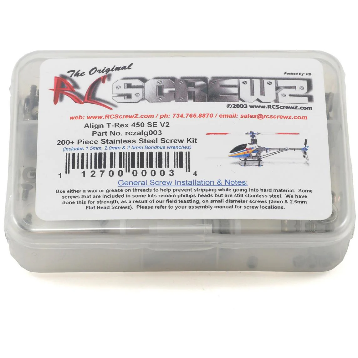 RC Screwz Align T-Rex 450 SE V2 Stainless Steel Screw Kit