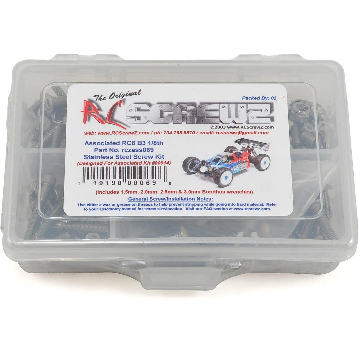 RC Screwz Associated RC8 B3 Team 1/8th Stainless Screw Kit