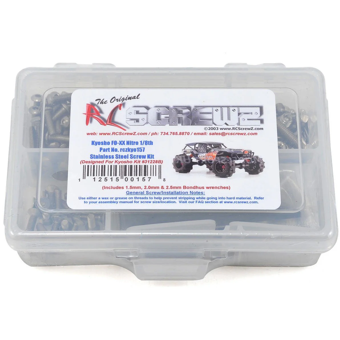 RC Screwz Kyosho FO-XX Nitro 1/8th Stainless Steel Screw Kit